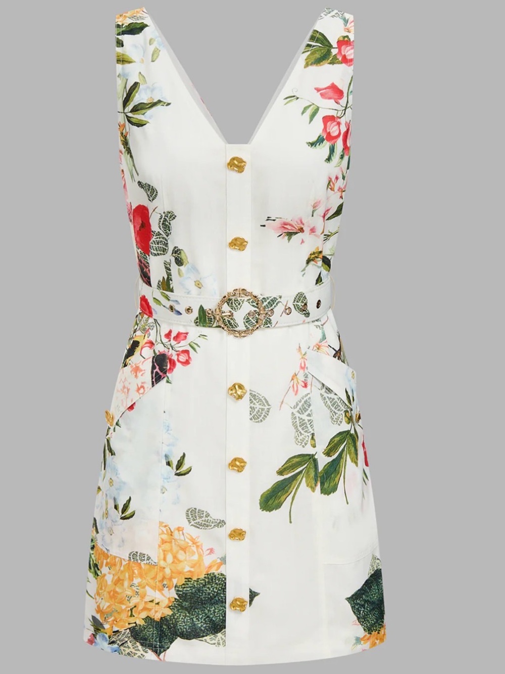Floral Print Sleeveless Belted Mini Dress